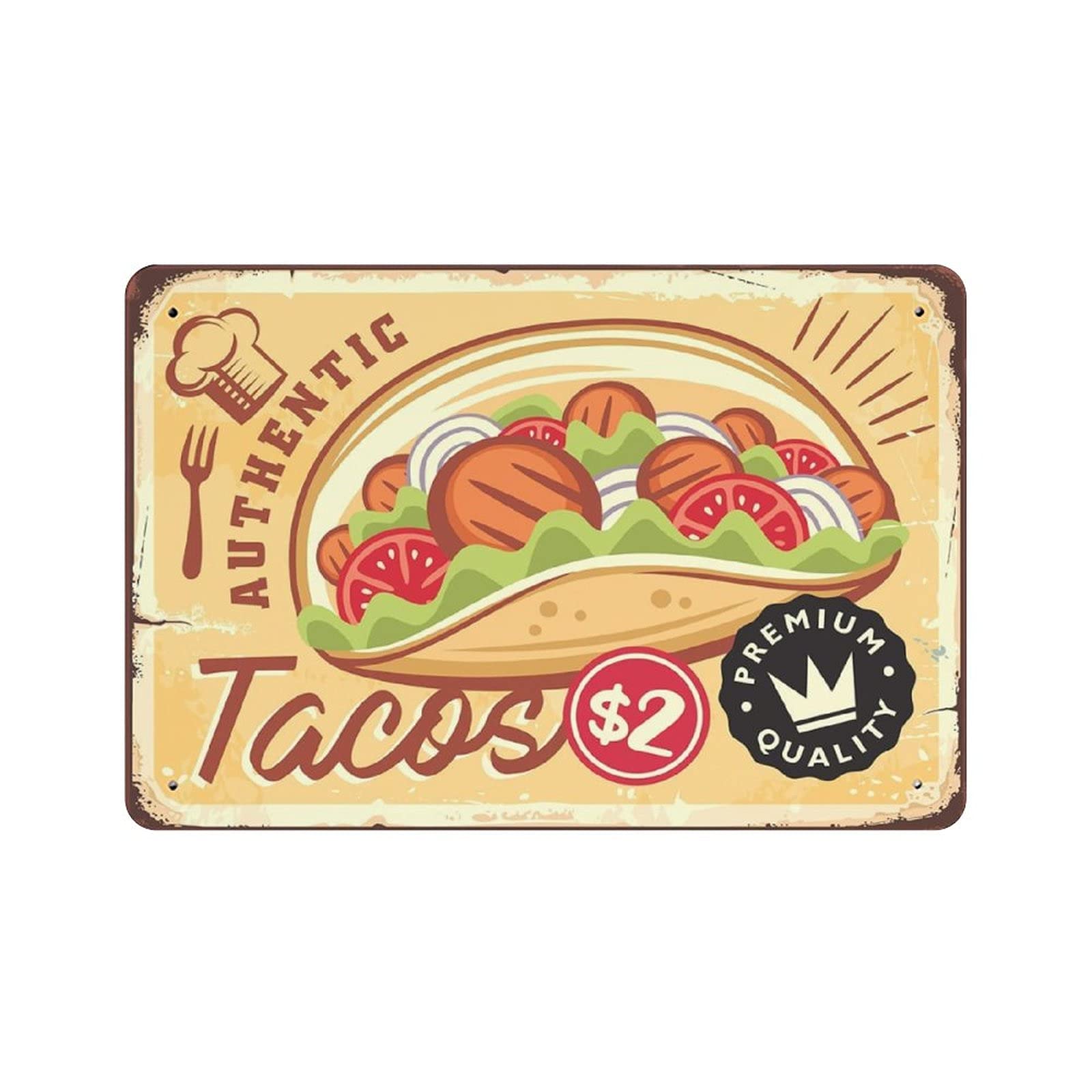 Metal Tin Sign Authentic Mexican Tacos Vintage Tin Poster Metal Sign Wall Decoration Country Kitchen Home Garage Decor 8"x12"