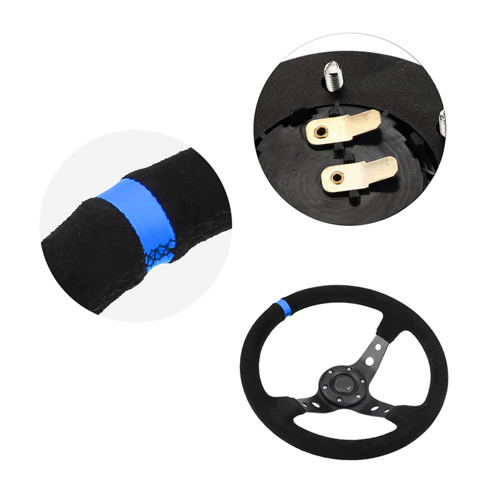 Tbest Volant de Course Automobile Universel 35 Cm 14 Pouces 6 Boulons avec Klaxon Cadre en Aluminium de Haute qualité Cuir nappé Confortable Durable Améliore L'intérieur pour la (BLUE)