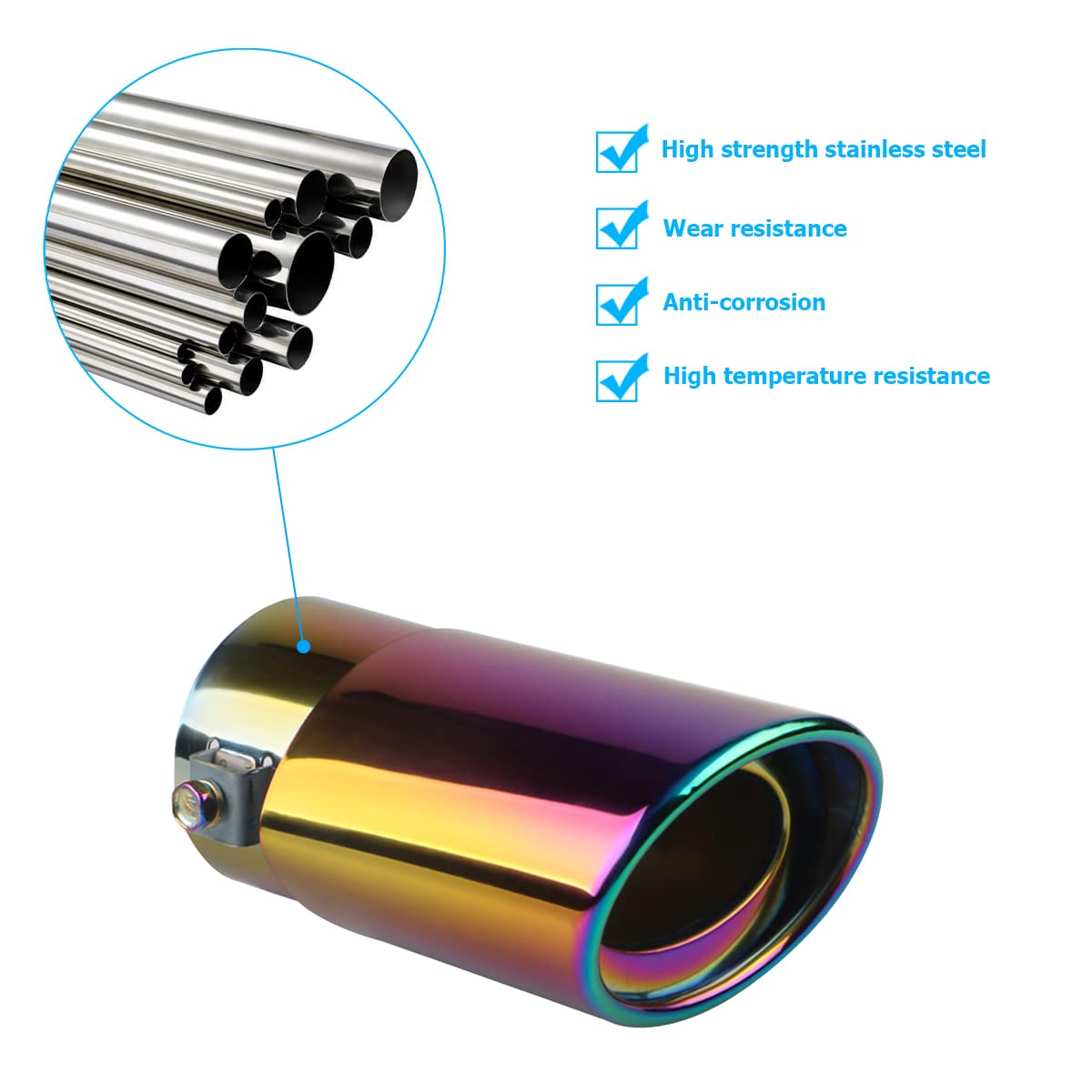 Enjoliveur Échappement Acier Inoxydable Multicolore - Universel 8.5cm - Pour Voiture