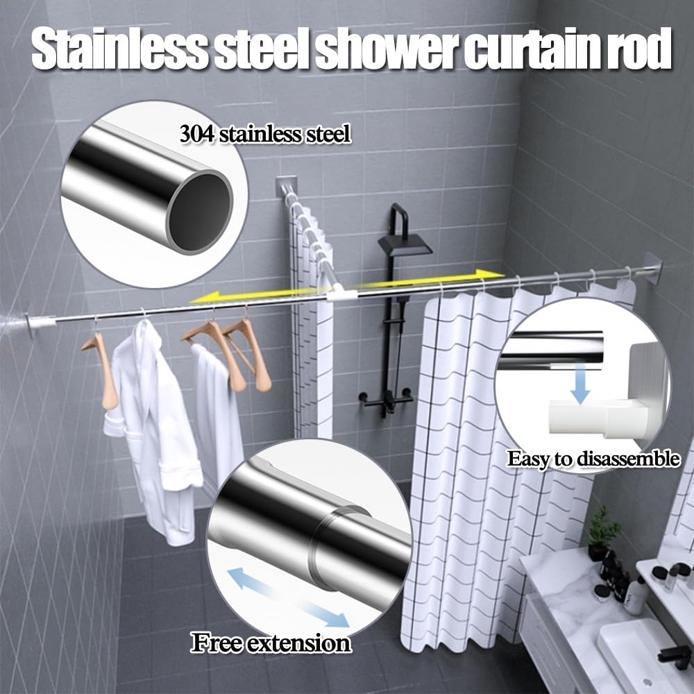 Barra de cortina de ducha ajustable en forma de T, barra de ducha telescópica de acero inoxidable para baño, bañera y vestuario (1,4-2,2 x 0,7-1,1 m), diseño moderno, fácil instalación