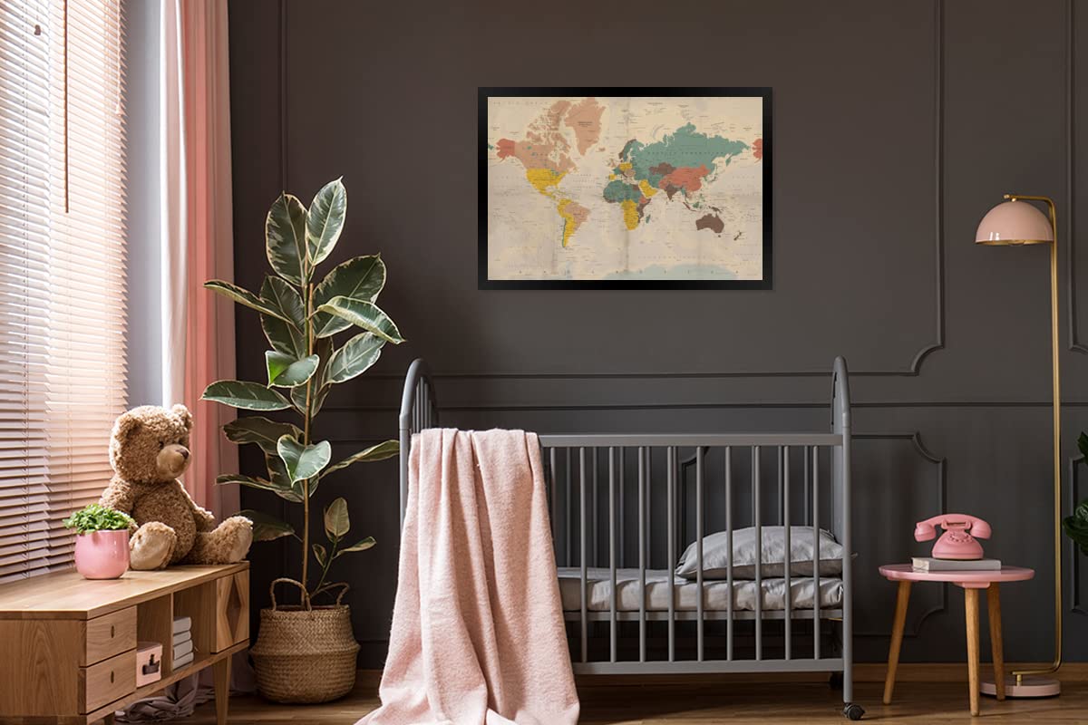 Poster Bilder Wanddeko Deko Wohnzimmer 90x60 cm Weltkarte - Vintage - Atlas - Kind - Kind - Mädchen