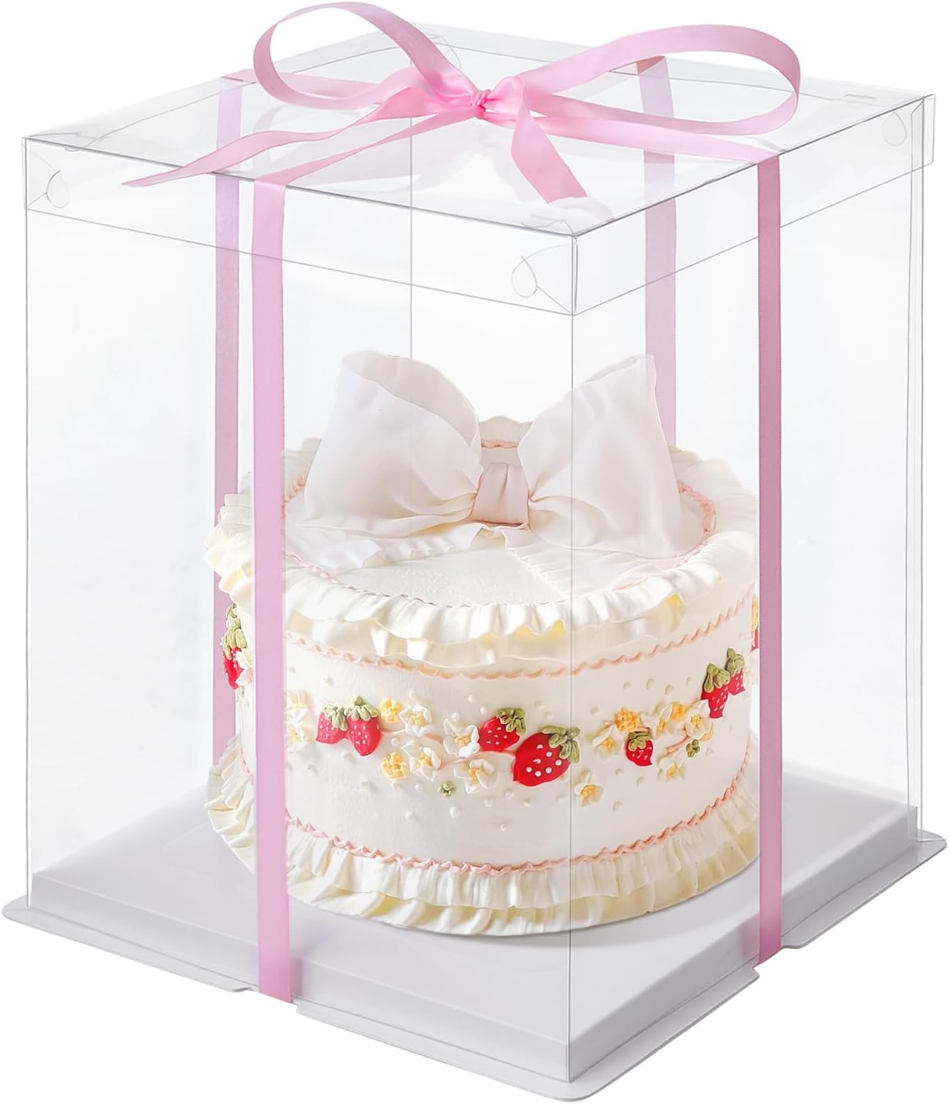 Warmiehomy Clear Cake Box, 8 inch Tall Cake Box, Transparent Gift Boxes with Lid & Ribbon, Plastic Large Gift Box for Cake & Present in Christmas Wedding Birthday Party