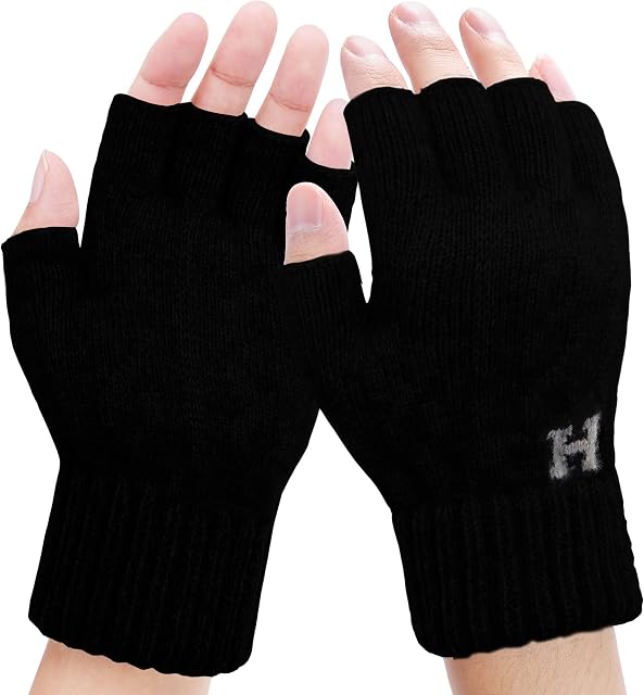 Fingerless Gloves for Men - Winter Knitted Gloves Thermal Fingerless Gloves Unisex for Outdoor Working Driving Running Cycling