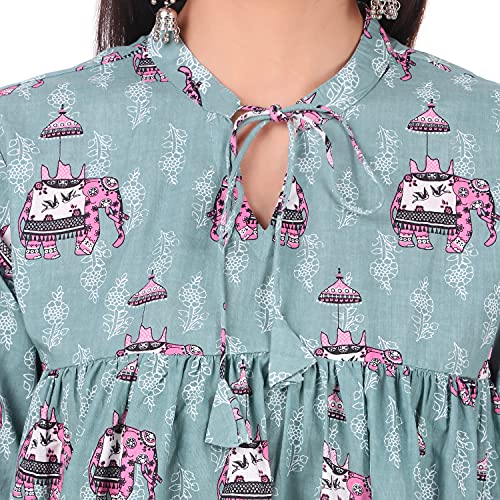 Image of Soulful Threads Women Powder Blue Printed Cotton Kurti (ST152962)