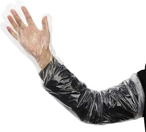 Miniatura 6 de 50 guantes de plástico desechables para inseminación veterinaria, rectal, brazo completo, de plástico, de 35.5 pulgadas, para veterinarios, limpieza