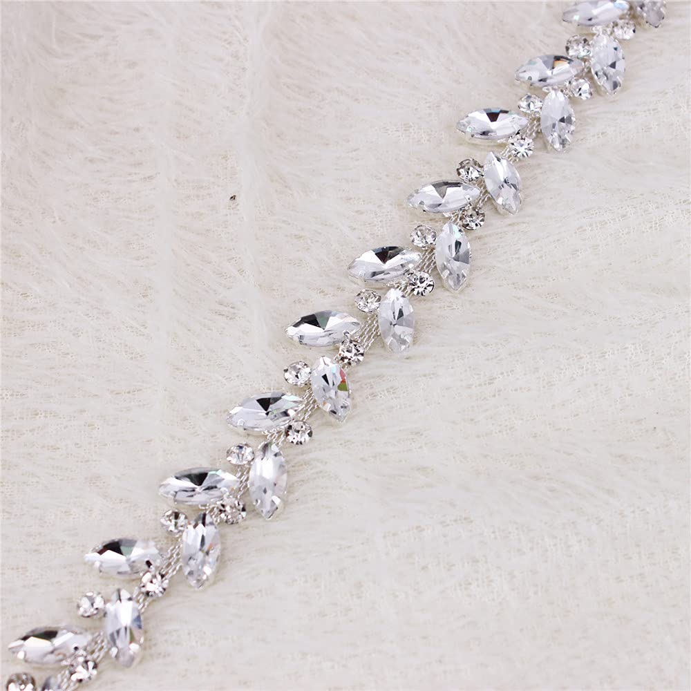 Phicmanlo AB Rhinestone Chain Trim - 1 Yard Silver Sparkle Applique For Sewing & Crafts
