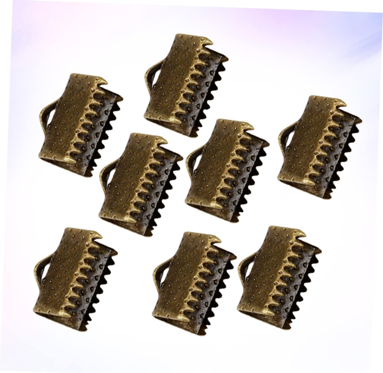 100PCS 1CM Plated Ribbon Ends Metal Fastener Clasps for DIY Jewelry Making Antique Bronze Textured Crimp End Clamps for Craft Projects