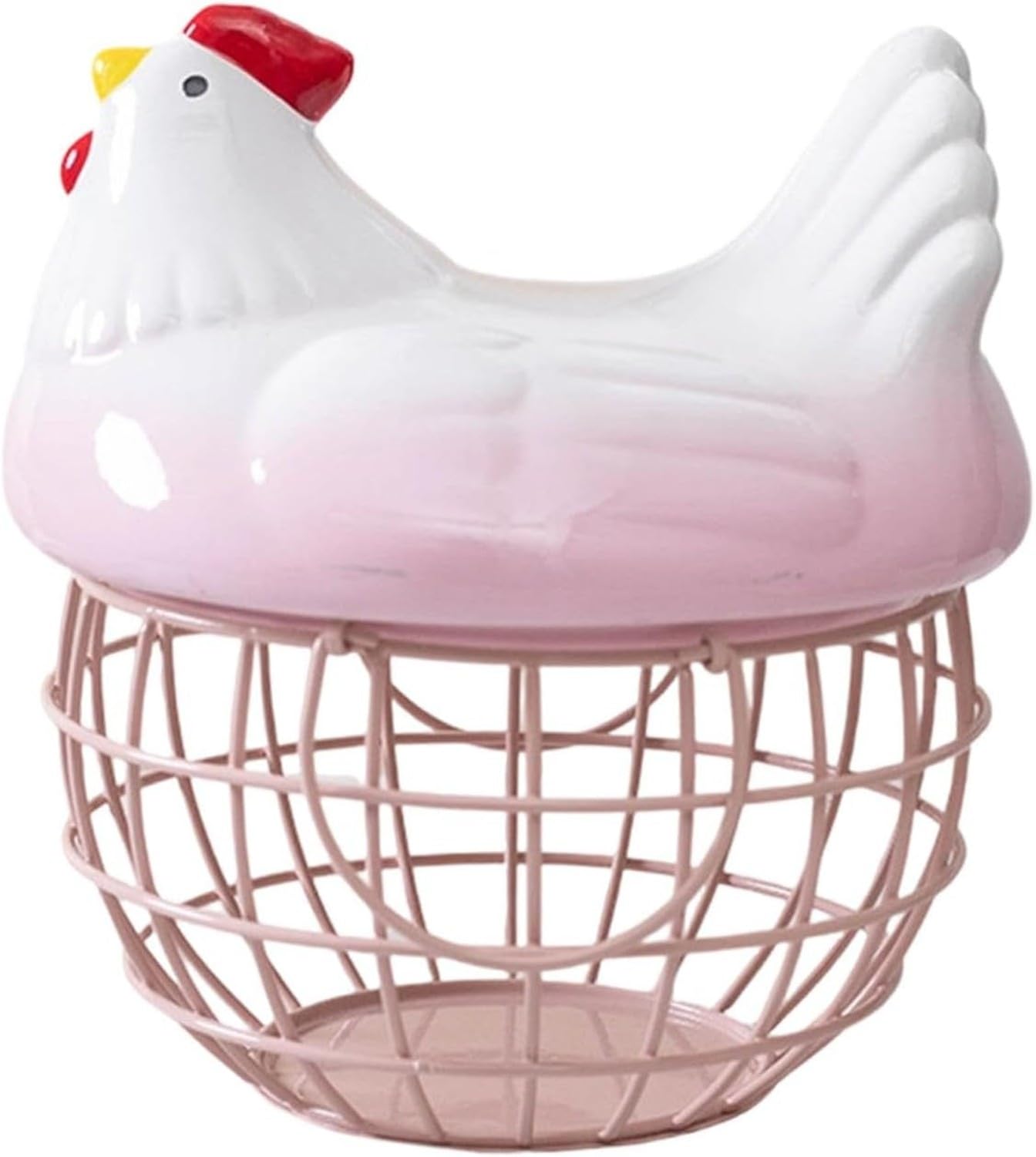 Cesto Portauova Gallina Ornamentale Contenitore per Uova da Tavola Fermagli, Pink