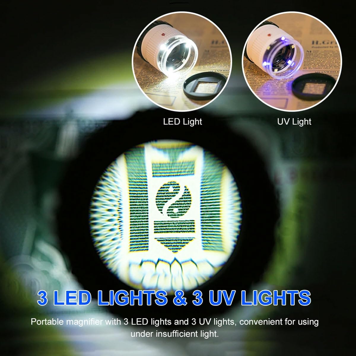 Lupa LED 30 x przenośna lupa jubilerska lupa do haftu krzyżykowego z fioletową lekką tkaniną ogniskową, lustro, cylindryczna skala pomiarowa, tekstylna pieczęć identyfikacyjna