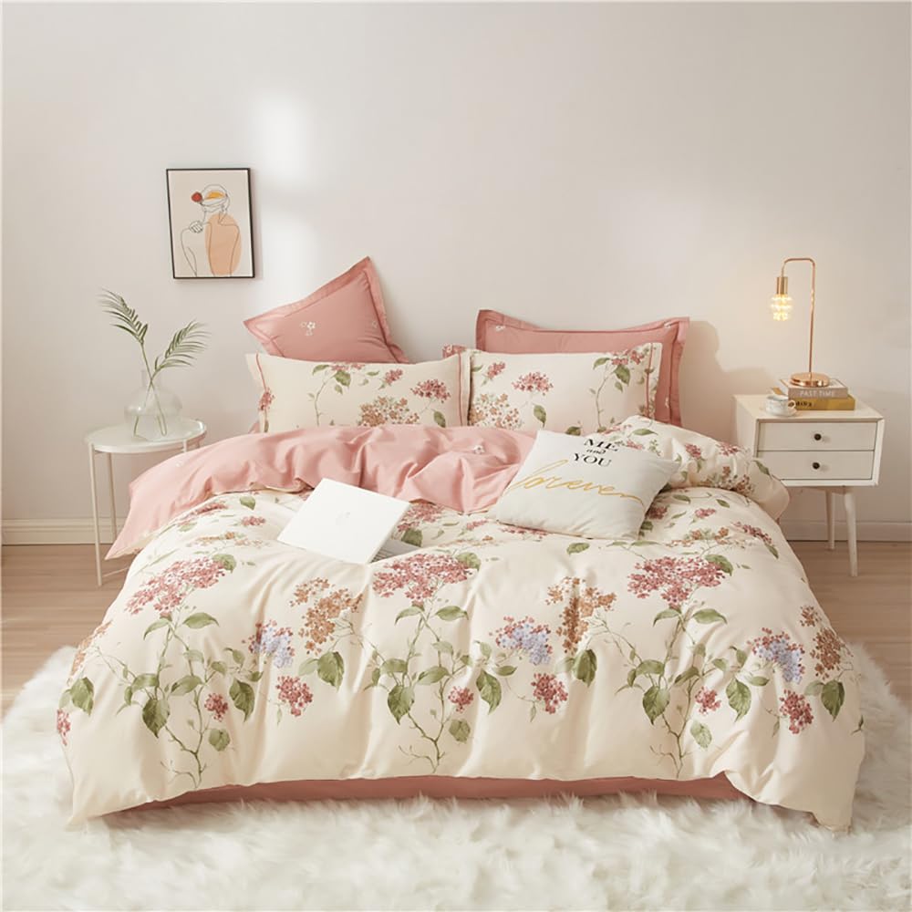 Covebett Duvet Cover King White Pink Floral Flowers Botanical Meadow Reversible Bedding Set Leaf Flower Print Microfiber Comforter Cover 220x230 cm with Zipper Closure and 2 Pillowcases 50x75 cm โ image 1