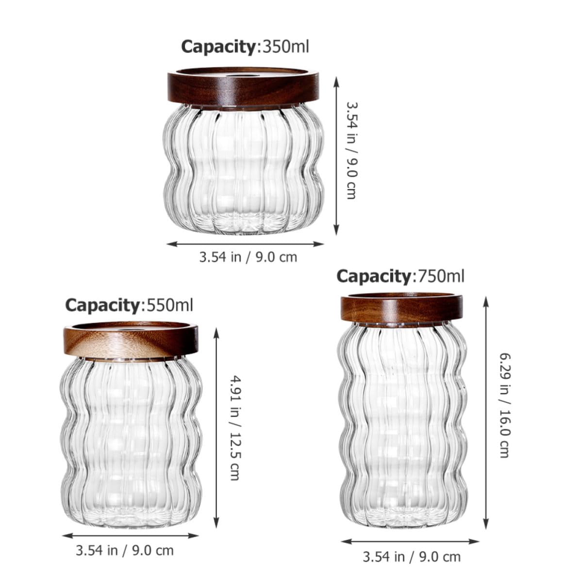 Zerodeko Set da 3 Barattoli di Vetro con Coperchi in Legno di Acacia, Contenitori Ermetici per Caffè e Tè, Conserva Alimenti Freschi, Multifunzione per Cucina