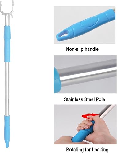 Miniatura 4 de Poste de alcance con gancho 55 "largo poste armario gancho extensible herramienta de alcance palo para área alta - azul