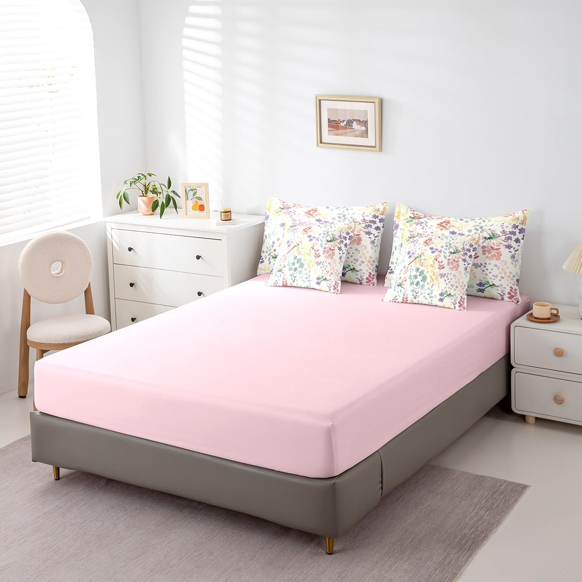 Erosebridal 7 Piece Kids Dragonfly Queen Comforter Set,Colorful Floral Dragonfly Bedding Set,Watercolor Flower Bed in a Bag Rustic Country Wildlife Animal Bed Set with Fitted+Flat Sheet+Pillowcases