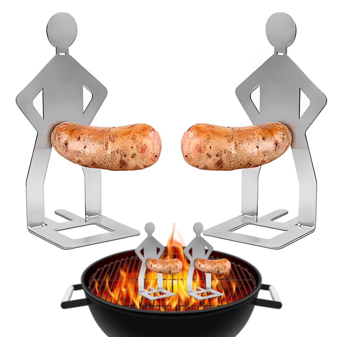 2 Pezzi Porta Salsicce in Acciaio Inox, Creativo Supporto per Salsicce a Forma di Uomo, Accessori per Barbecue a Gas, Strumenti Hot Dog BBQ per Campeggio e Cucina Outdoor