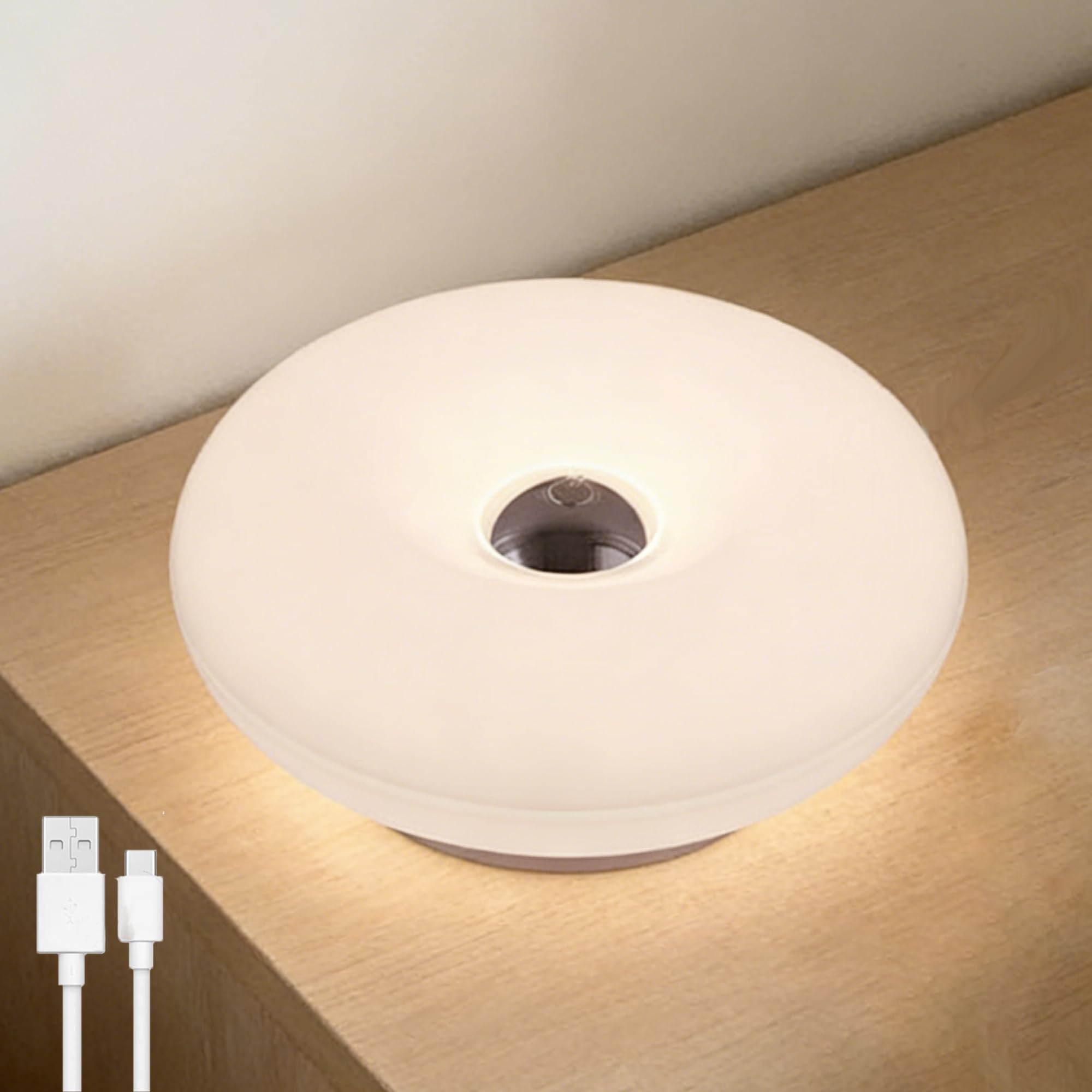 Lámpara Donut naranja LED recargable Lámpara de mesa Donut inalámbrica con regulador táctil Lámpara de mesa recargable por USB de 2000 mAh Lámpara de mesita de noche a pilas Lámpara decorativa,blanca