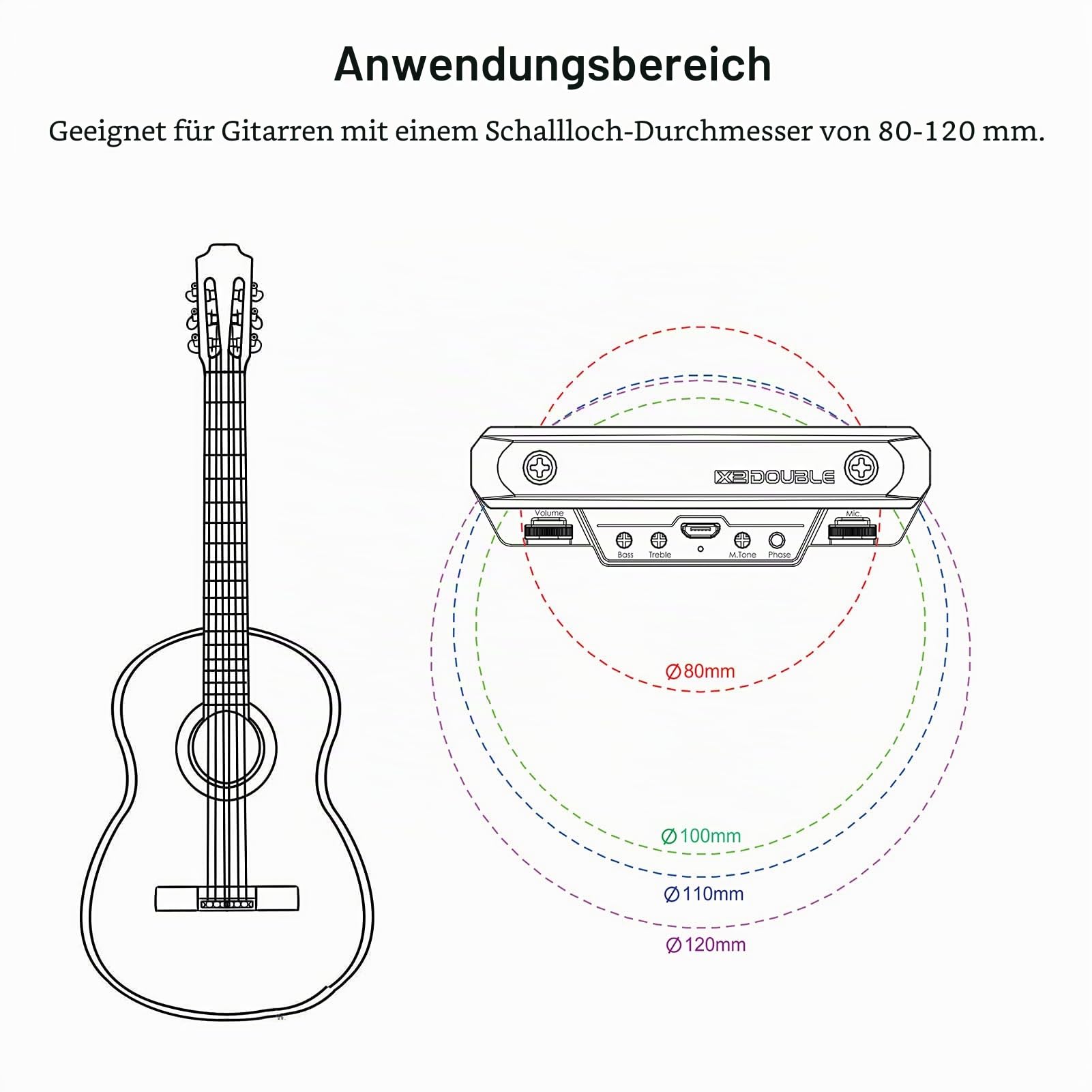 Btuty Gitarren-Tonabnehmer, Vorverstärker, Schallloch-Tonabnehmer mit Lautstärke- und Tonsteuerung, Musikinstrument, Zubehör für Akustikgitarre