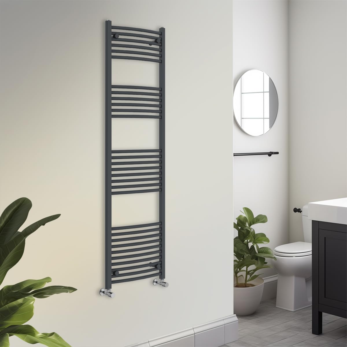 Warmehaus Towel Radiator 1800 x 500mm Grey Contemporary Bathroom Towel Rail - Curved