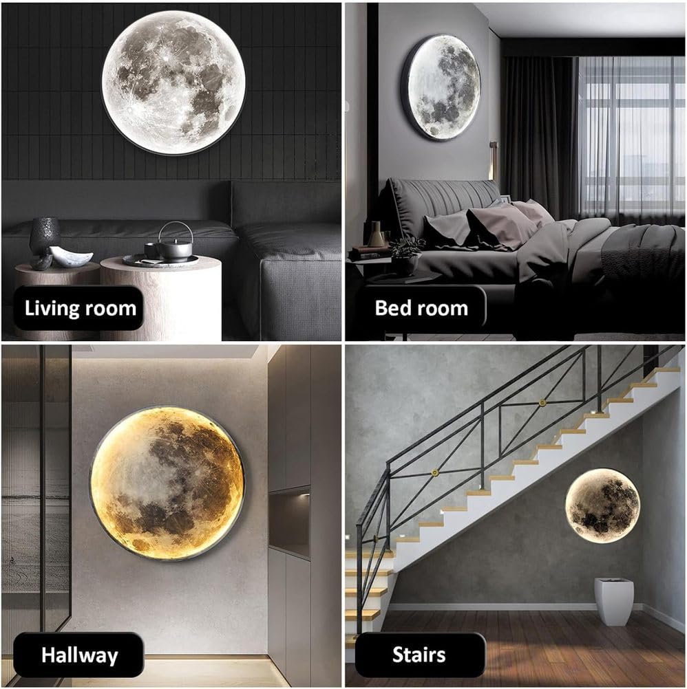 Kinkiet Księżyc LED, nowoczesna lampa ścienna do wnętrz ściemnialna okrągła akrylowa lampka nocna oświetlenie ścienne do sypialni salonu schody lampka nocna księżyc, wtyczka w wersji, 50 cm