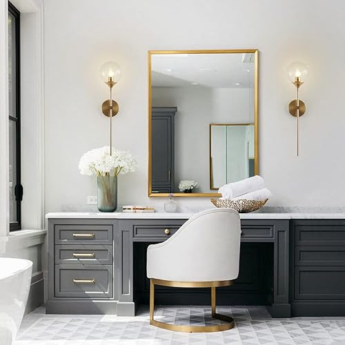 Miniatura 6 de BOKT Aplique de pared de cristal transparente dorado moderno de latón con bola de cristal para baño lámpara de pared industrial de tocador de