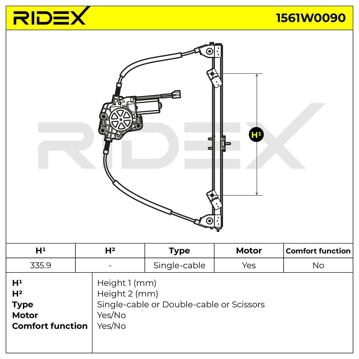 RIDEX 1561W0090 Alzacristallo elettrico Destra con motore elettrico Compatibilità con FIAT PANDA 169