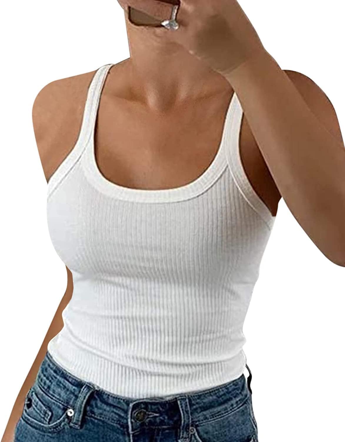 ELFIN Camiseta sin Mangas de Verano para Mujer Sexy Camiseta de Tirantes Acanalada Ajustada Top básica