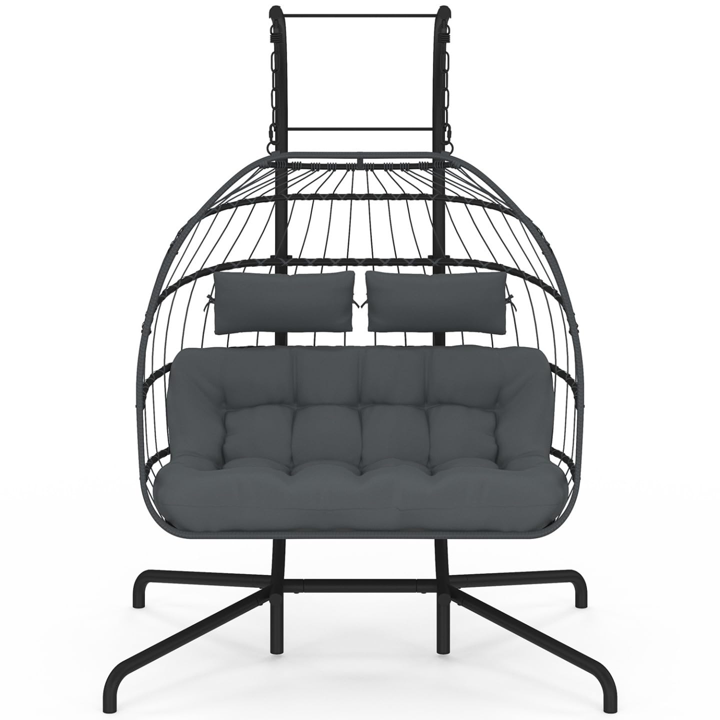 IDMarket - Fauteuil Oeuf Suspendu ajouré 2 Places Effet rotin Gris avec Coussin Gris