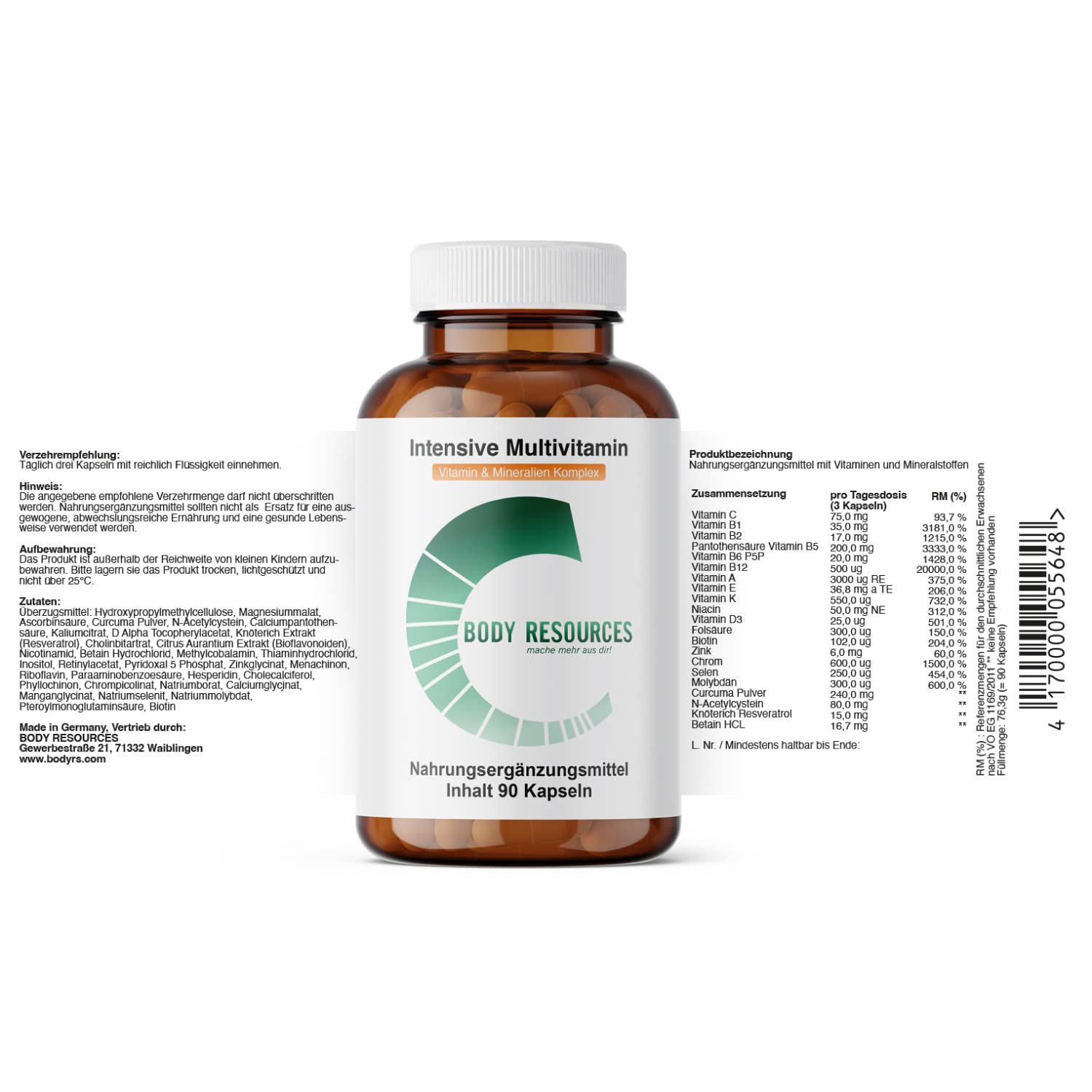 Intensive Multivitamin-Mix | A-Z Vitamine, Mineralstoffe & Superfoods | Mit Vitamin C, D3, K2, B-Vitaminen, Zink & Selen | Made in Germany | Laborgeprüft | Vegan