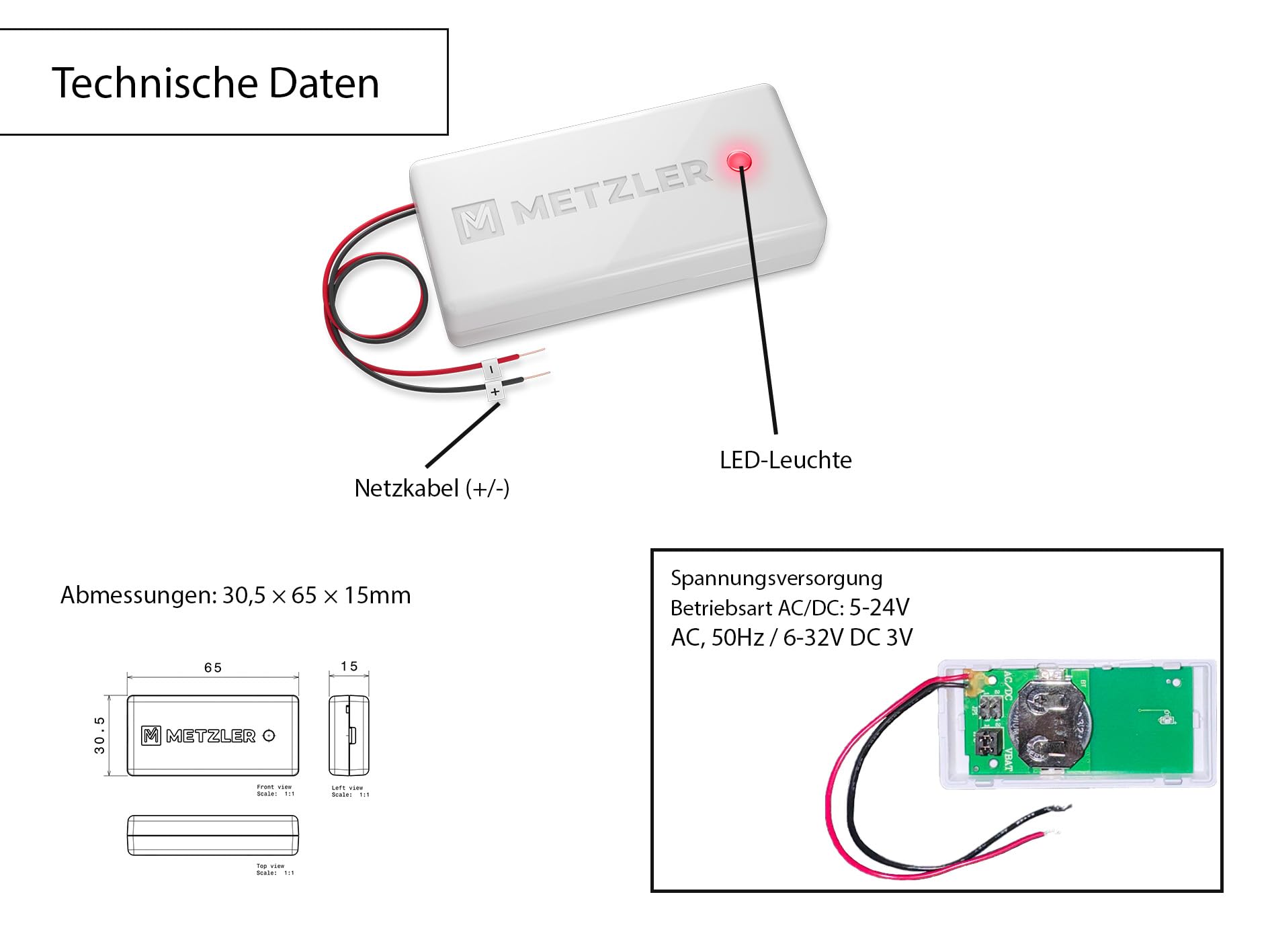 Metzler Transmetteur de signal radio - Convertisseur sans fil pour systèmes de sonnette existants - Kit carillon sans fil (MT4.0 - Montage et émetteur de batterie, récepteur de prise)
