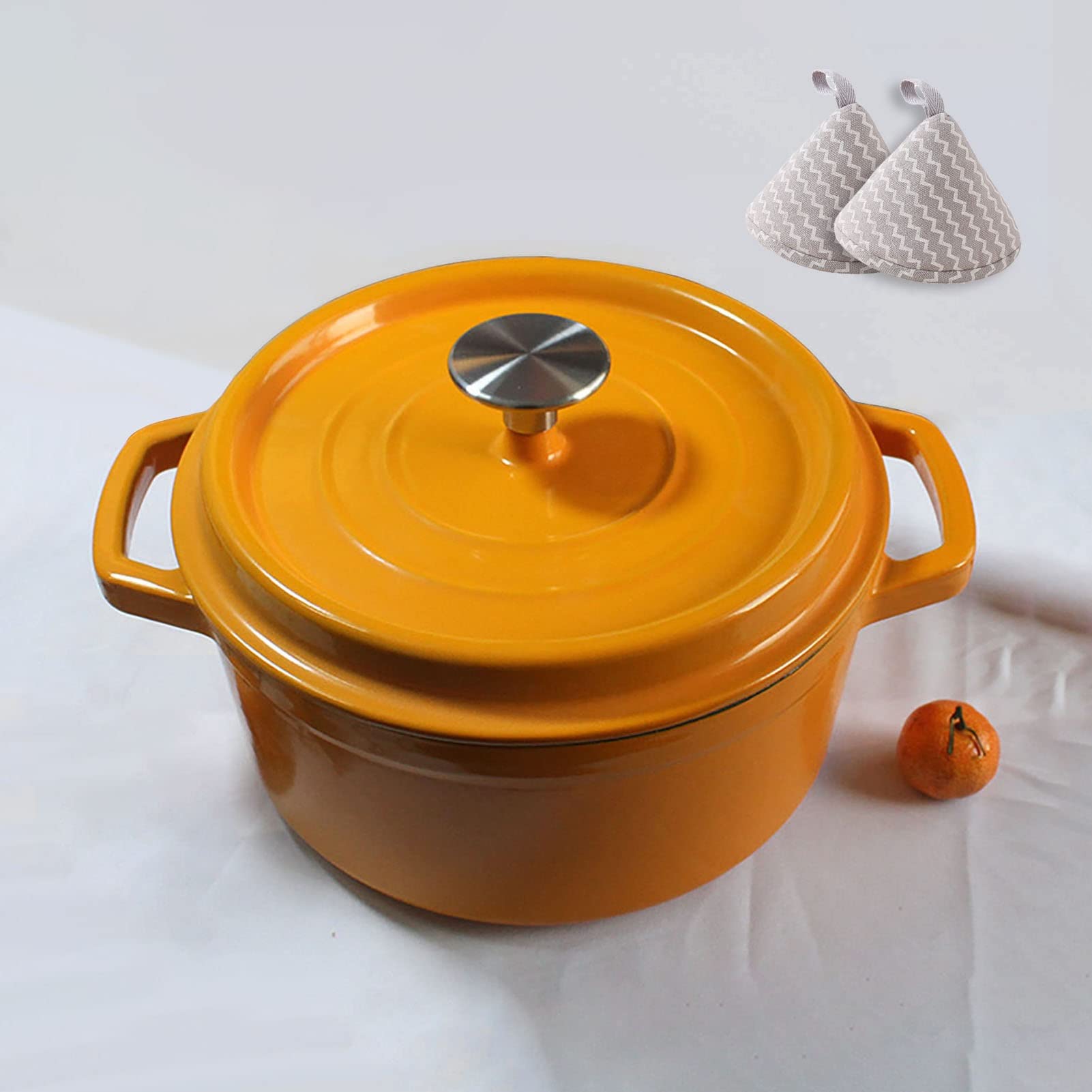 Holenderski Piekarnik Z Pokrywką Nieprzywierające Emalią Dutch Oven Gotowanie Ryżu Podwójne Uchwyty żeliwny Kociołek Holenderski Do Gazowych Indukcyjnych(Yellow)