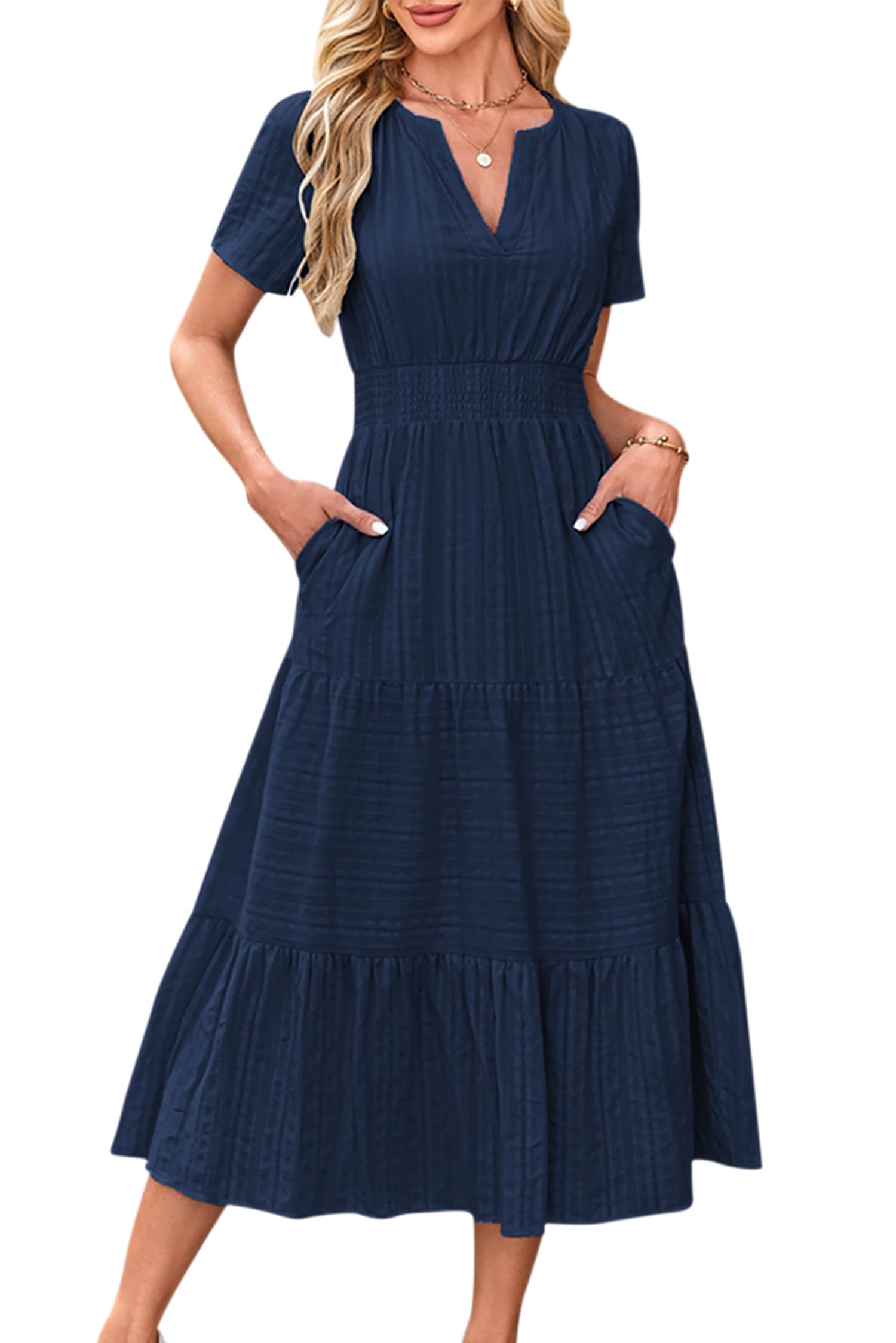 VEVESMUNDO Sommerkleid Damen Lang Baumwolle Kurzarm Maxikleider