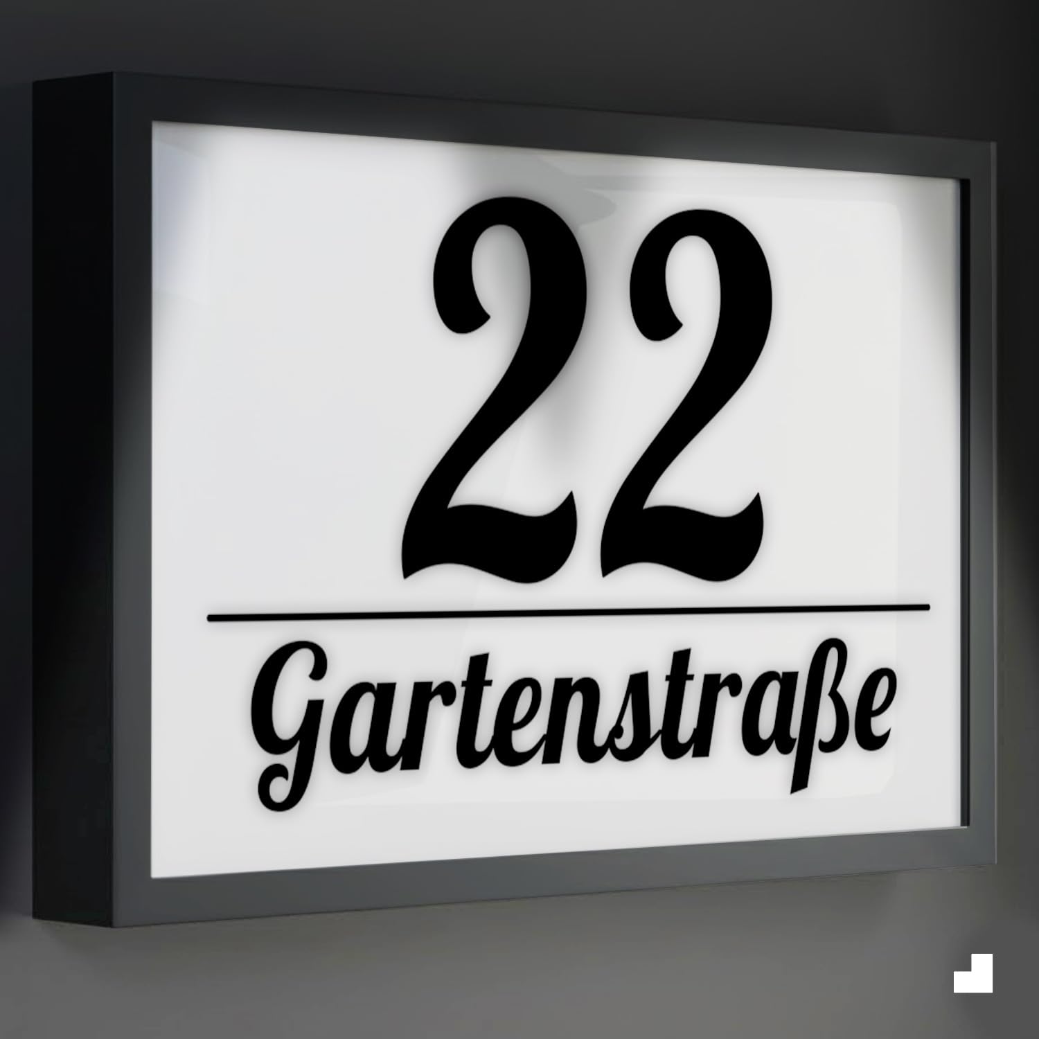 LED Hausnummer Schild – 230V Anschluss – Anthrazit 33x22 cm – Aluminium + Plexiglas – Wetterfest, personalisierbar, modernes Design für Außenbereich, klare Sichtbarkeit bei Nacht