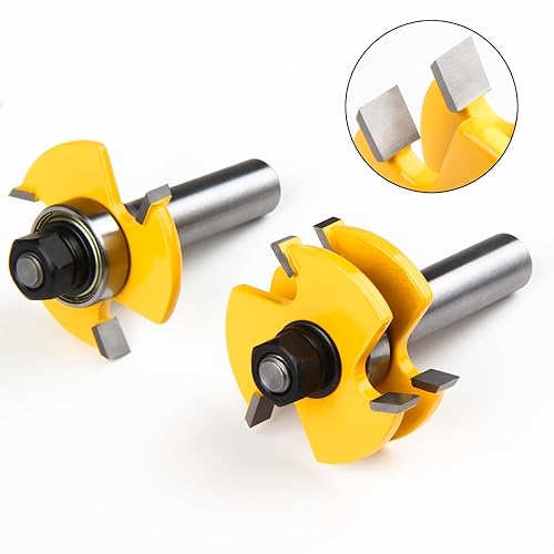 Miniatura 4 de Brocas de enrutador de lengüeta y ranura de 12 pulgadas, juego de 2 brocas de fresado de madera en forma de T ajustable de 12 pulgada, 3 dientes