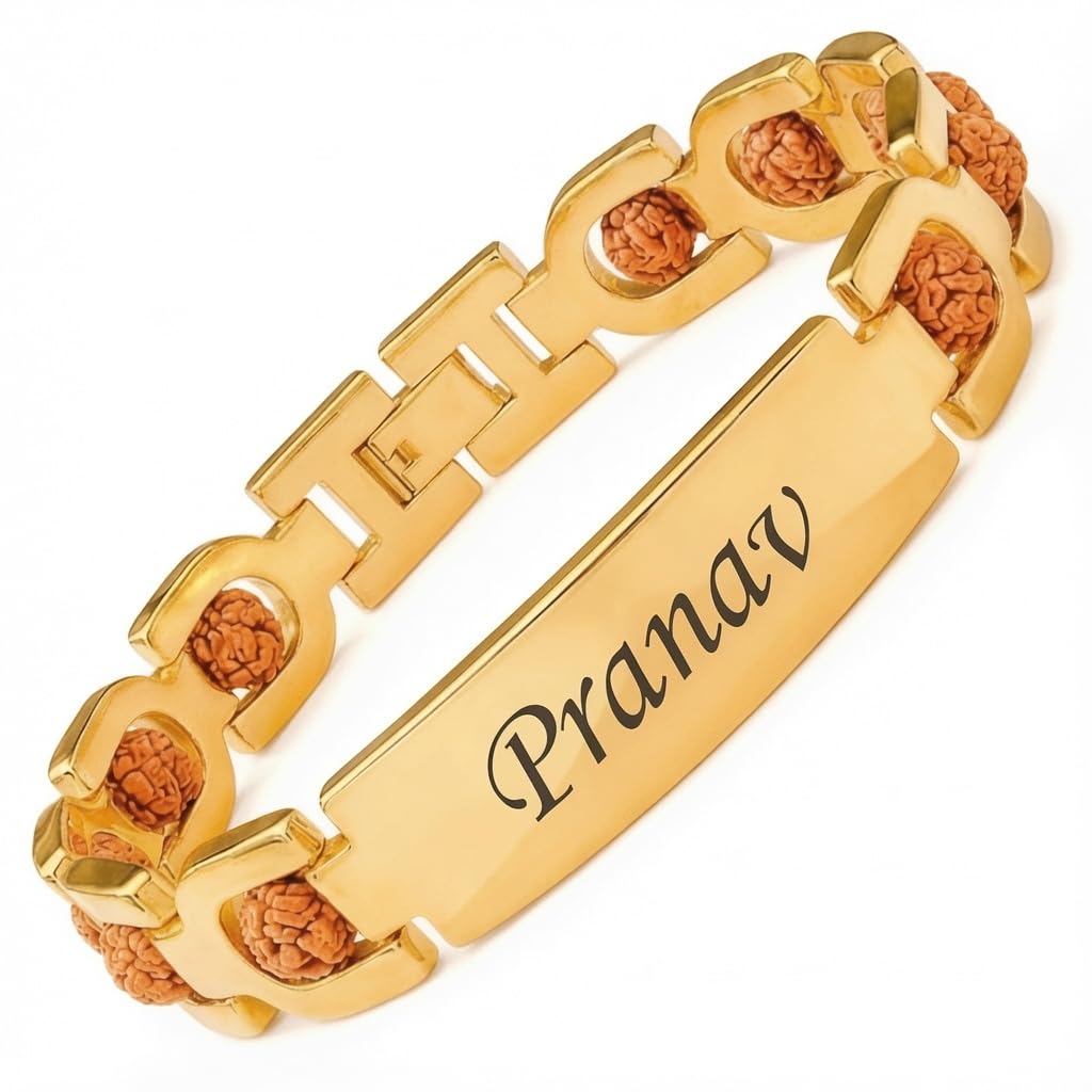Personalized Raksha Bandhan Rakhi Bracelet for Brother | Customised Name Engraved Gold Plated Adjustable Rudraksha Beads | Rakhi Gift for Bhai-image-45