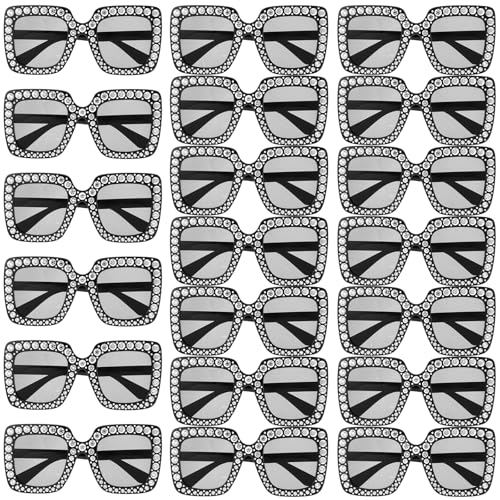 Sibba 20 Pcs Crystal Square Sunglasses Black Rhinestone Sparkling Bling Glasses Thick Frame Trendy Classic Sunglasses Glitter Disco Retro Cool Eyeswear for Women Men Bachelorette Party Glasses Favors4