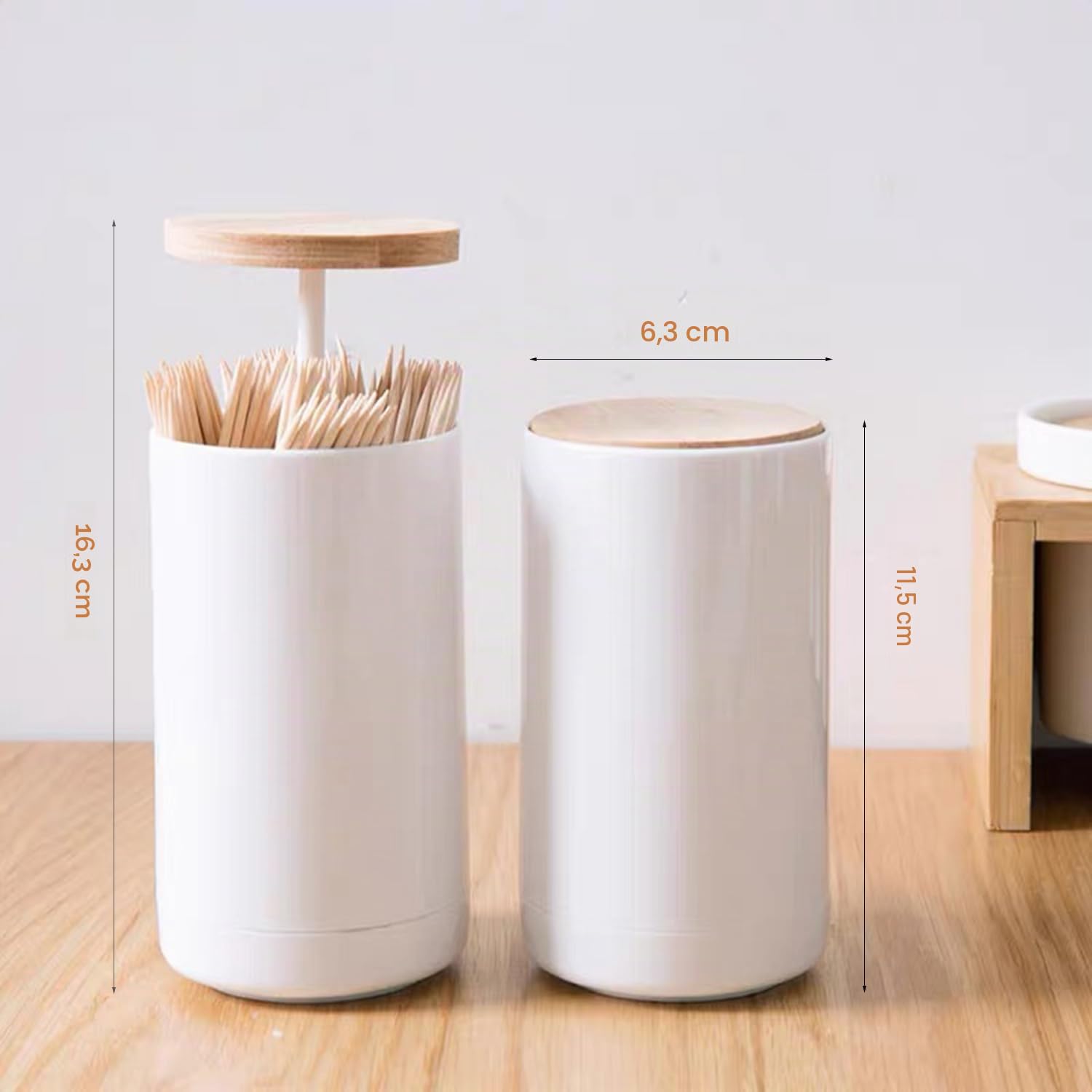 Organizador Bastoncillos,Caja de Bastoncillos Algodonero y Palillo de Dientes con Presión Autobloqueo, Dispensador Bote de Bastoncillo e Hilo Dental para Mesa de Comedor, Cocina