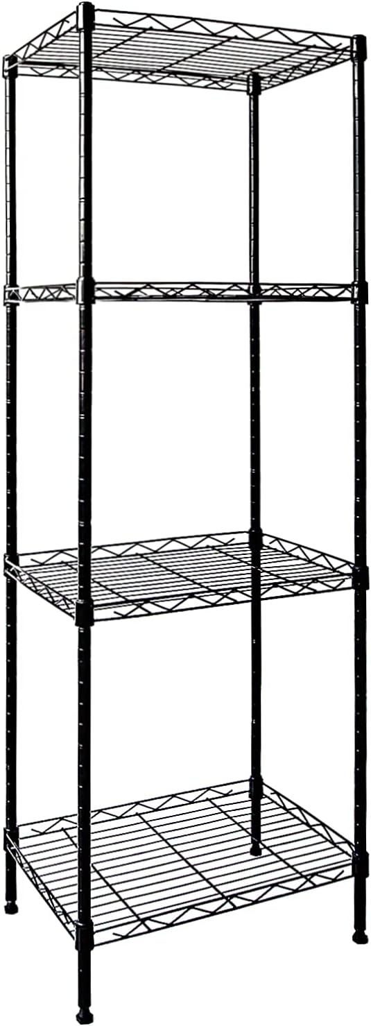 SUNLPH 4-Tier Wire Shelving Adjustable Shelves Unit Metal Storage Rack for Laundry Bathroom Kitchen Pantry Closet Organization (Black, 16.6" L x 11.4" W x 49.1" H)