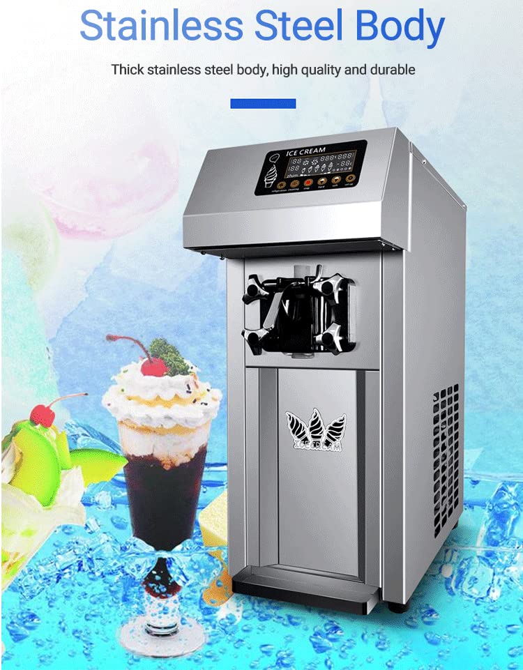SONLED Kommerzielle Eismaschine, 1200 W elektrische Softeismaschine, 16-18 l/h Edelstahl-Desktop-Eismaschine, 3 Geschmacksrichtungen süße Kegel-Eismaschine für Restaurants – Bild 3