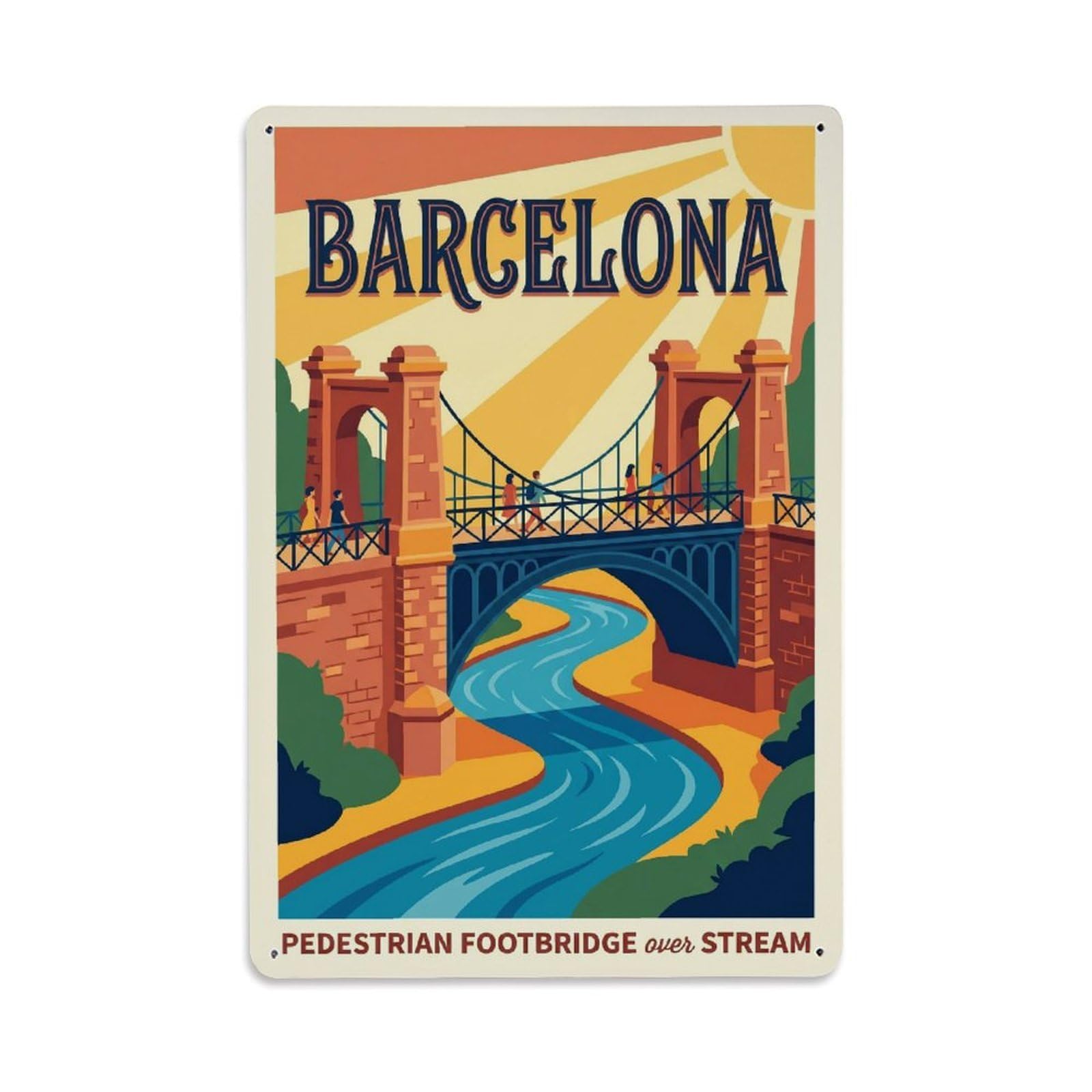 Vintage Travel Footbridge Spain Pedestrian Metal Tin Sign
