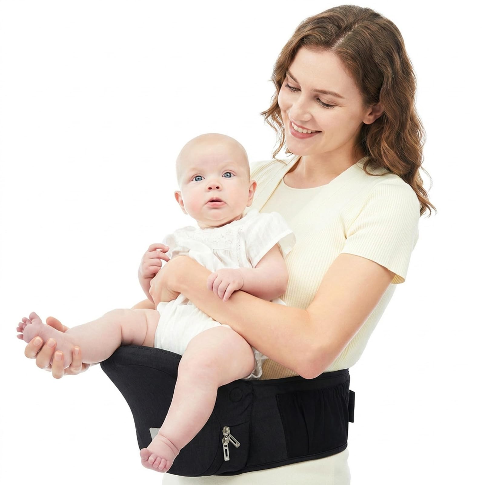 Bebamour Hipseat Babytrage 0-36 Monate, Leichter, verstellbarer, rückenstützender Taillenhocker, 3-in-1-Babytrage für Neugeborene bis Kleinkindersitz(A Black)