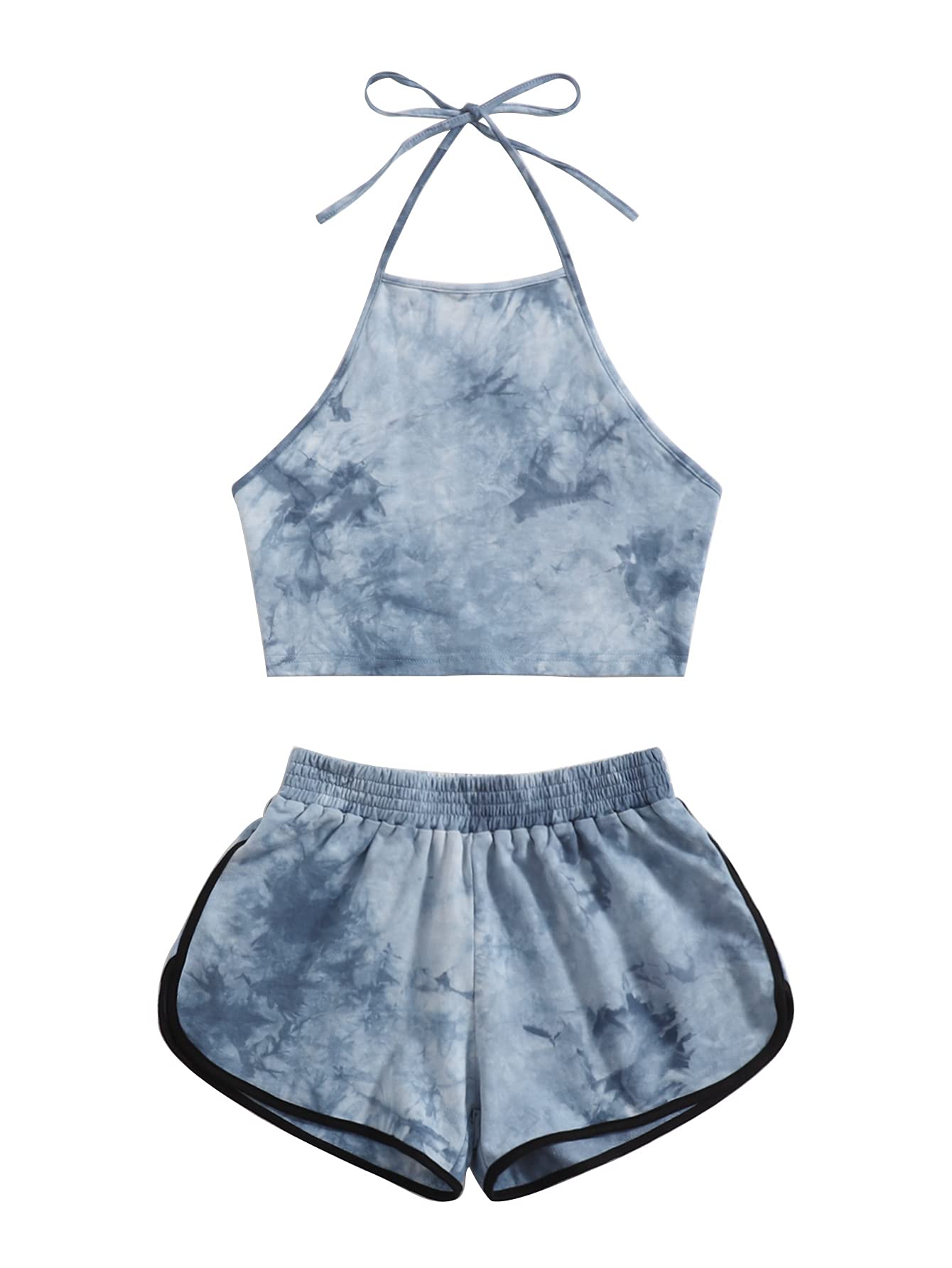 SweatyRocks Women's 2 Piece Set Halter Crop Top and Shorts Set