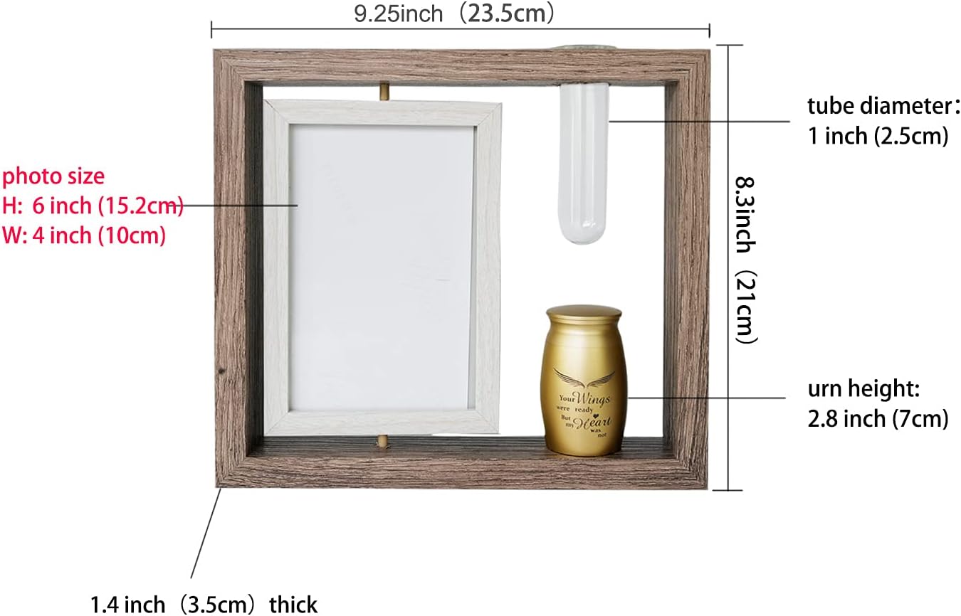 Twotigers 2.8’’ Small Urn for Human Ashes and Memorial Picture Frame Hold a 4’’ x 6’’ Photo, Mini Keepsake with, Golden Medium Urn Brown Photo Frame
