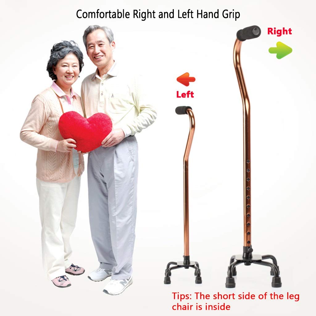 YXCKG Canna da Passeggio, Bastone da Passeggio con Base A 4 Punte per Una Maggiore Stabilità, Quad Cane Regolabile in Altezza 72-96 Cm, Funziona per Uomini O Donne Destrorsi O Mancini