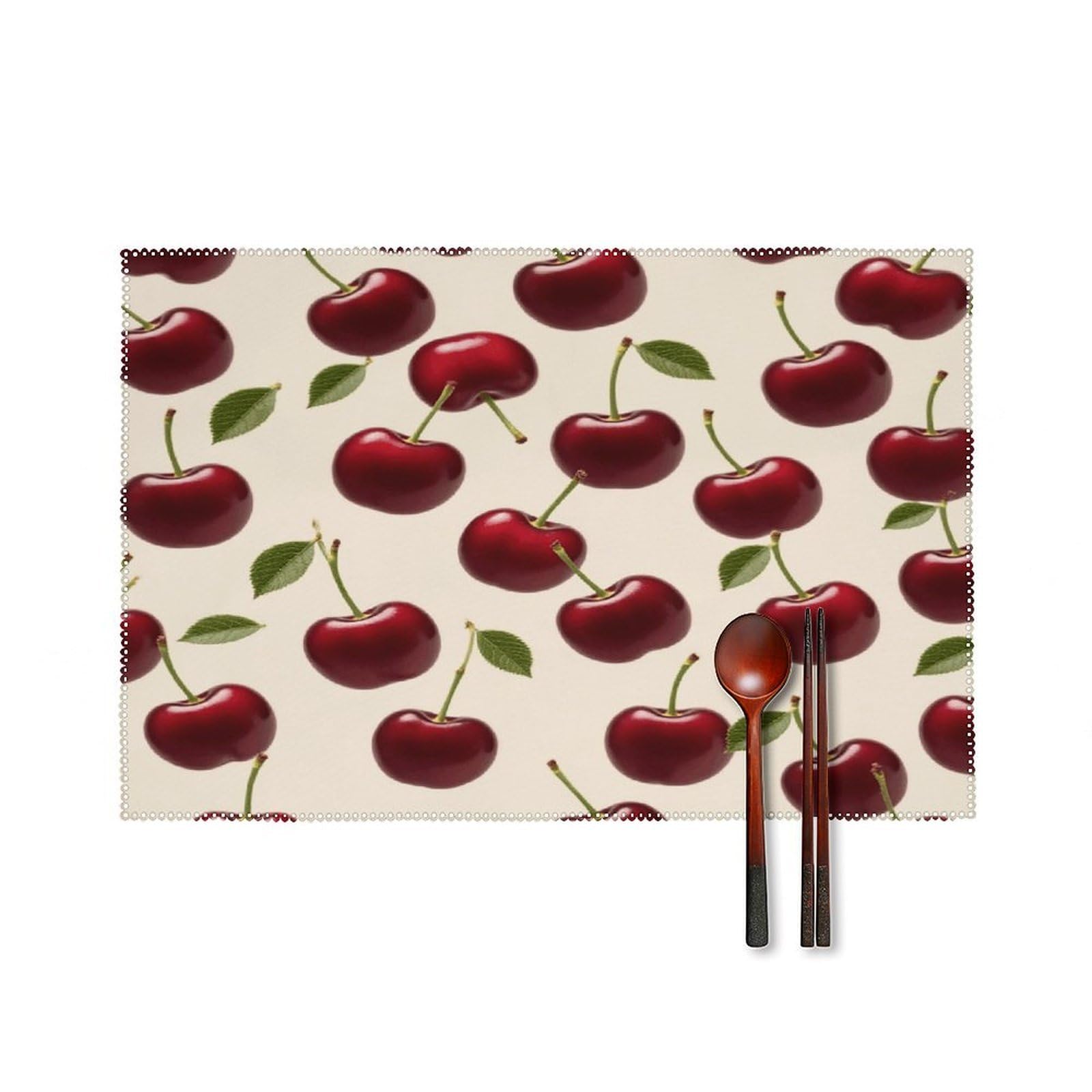 Red Cherry Placemats Set of 4 Heat Resistant Non-Slip Place Mats for Dining Table Washable Placemat Wipeable Dining Table Mat Canvas Place Mats Dining Table Decor