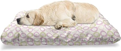 Ambesonne Retro Pet Bed, Pattern of Circular Motif in Pastel Tones, Chew Resistant Pad for Dogs and Cats Cushion with Removable Cover, 24″ x 39″, Sage Green Pale Pink