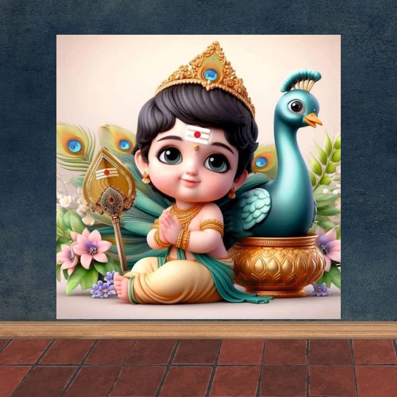 Image of British Terminal Cute little Bal Gopal Baby God Krishna| Kanha Ji | Laddu Lord Makhan Chor Painting Religious Poster for Pregnant Women for wall (matt thin vinyl,sticker,multicolor,unframed)| bj143