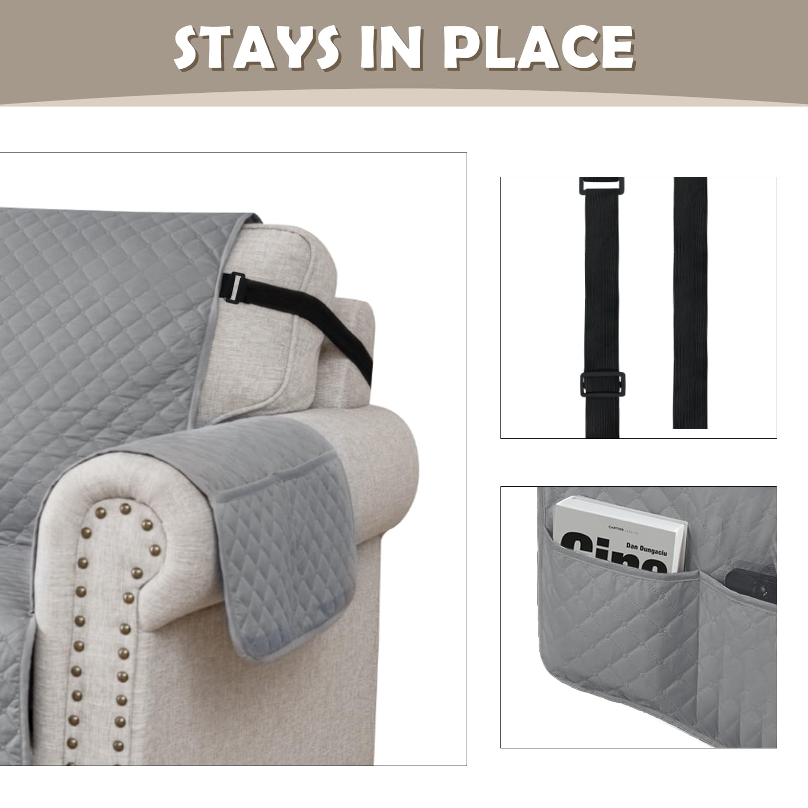 Lydevo Copridivano Impermeabile Copridivano 1 Posto con Braccioli per Animali Salvadivano Antigraffio Copridivano Trapuntato per Gatto Cani,Grigio chiaro