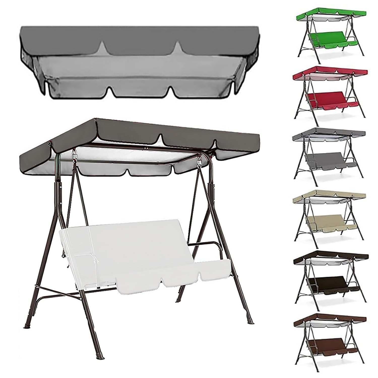 YCXHGK 75''×47'' 76.8''×49'' Swing Canopy Replacement, 2/3 Seater Sun Shade for Garden Hammock Furniture, Waterproof Swings Cover, Canopy Only(Gray,164x114cm/64.6x44in)