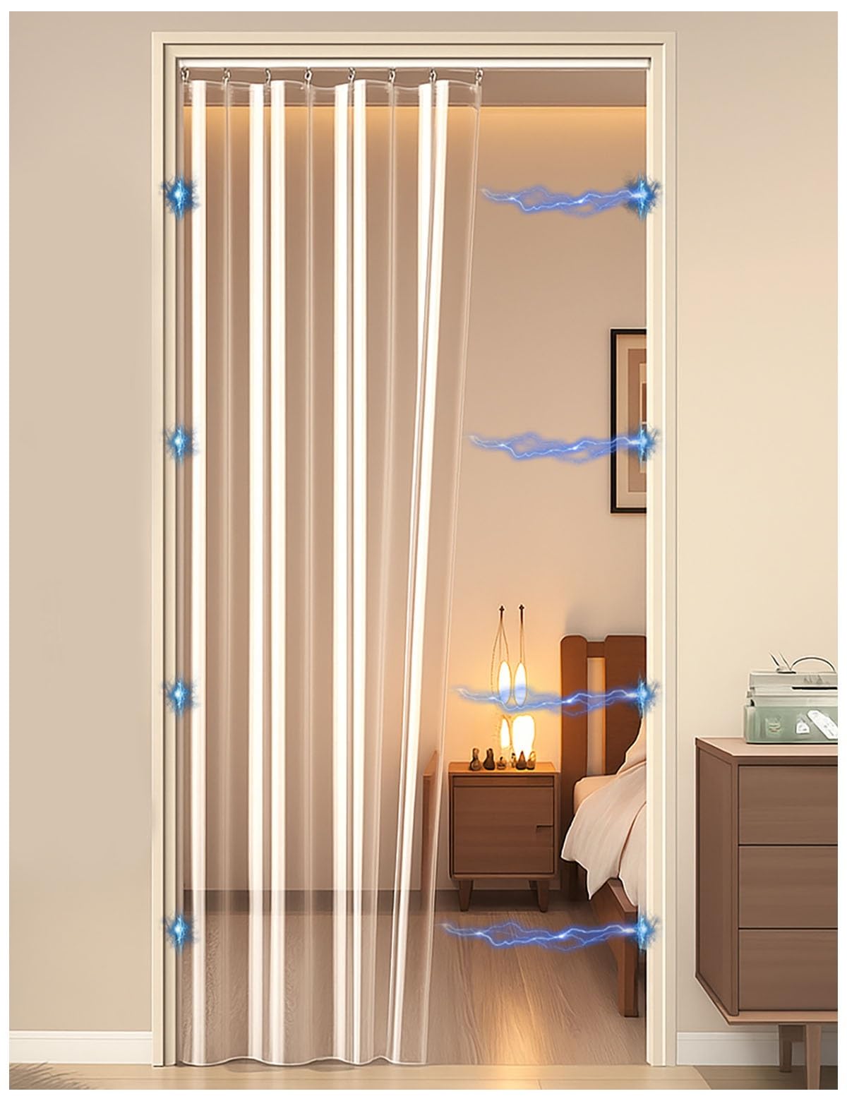 Kälteschutz Thermovorhang Hitzeschutz, Thermo Vorhang Gegen Hitze Transparent, mit Magnetverschluss Wärmeschutzvorhang für Tür Vorhang/Den Einsatz Von Klimaanlagen Im Sommer(A,180x240cm)