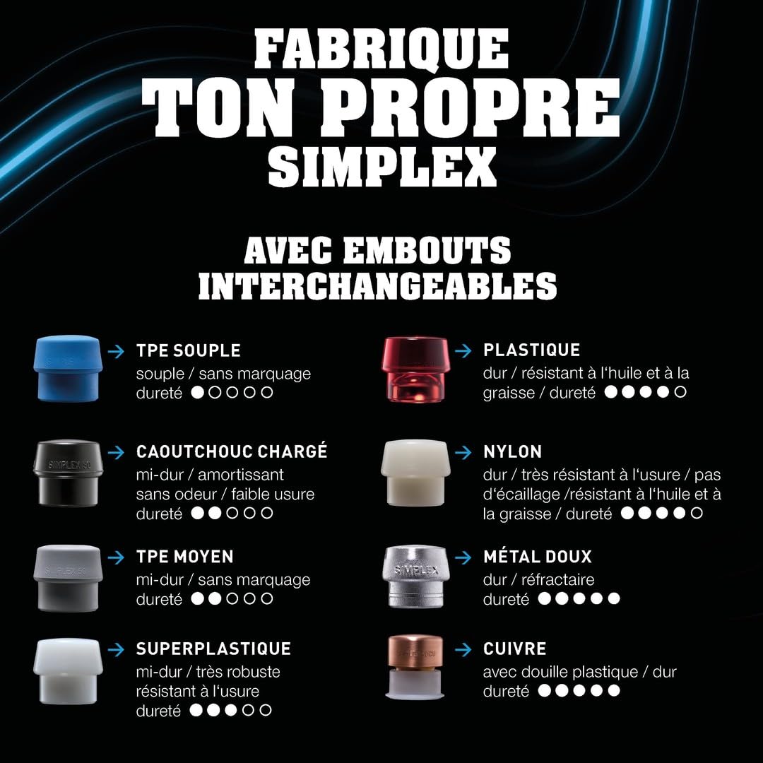 Marteau de frappeur SIMPLEX, Caoutchouc chargé/superplastique; avec boîtier en fonte malléable, manche en bois hickory de haute qualité | D=80 mm | 3027.081