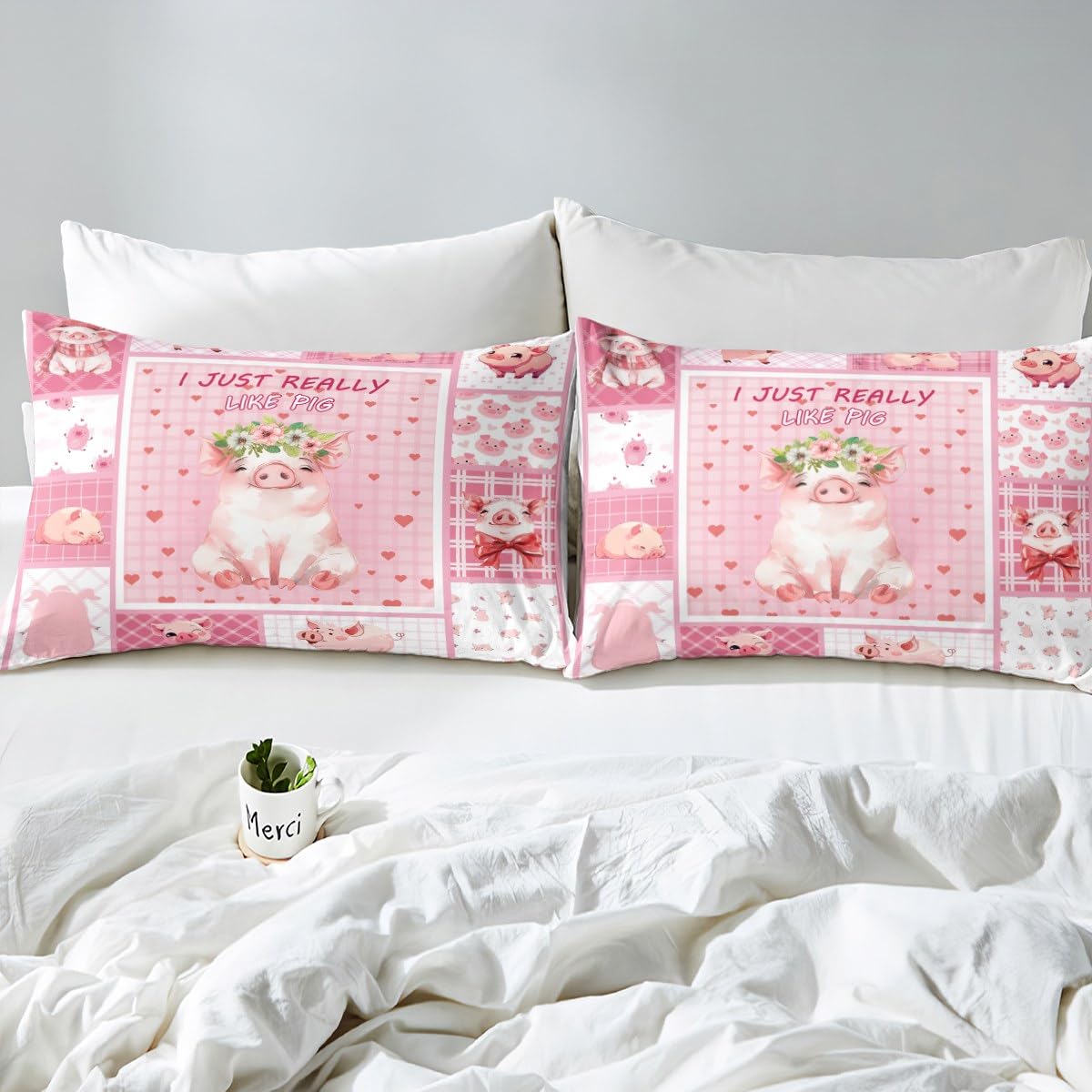 Manfei Cute Pig Kids Fitted Sheet Single Size, Cartoon Animal Theme Bed Cover - Image 4